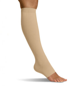 Flat Knit Ready-Made Lymphoedema Below Knee Open-Toe Stockings with Silicone Top Band by MAINAT