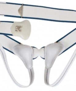 Double SCROTAL Hernia Elastic Band Truss with Anatomically Shaped Pads Covered in Soft Leather - Medical Grade