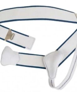 Single SCROTAL Hernia Elastic Band Truss with Anatomically Shaped Pad Covered in Soft Leather - Medical Grade